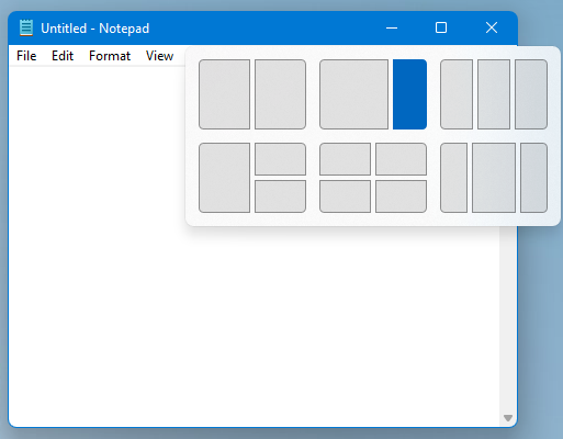 Windows 11 snap layouts GUI example